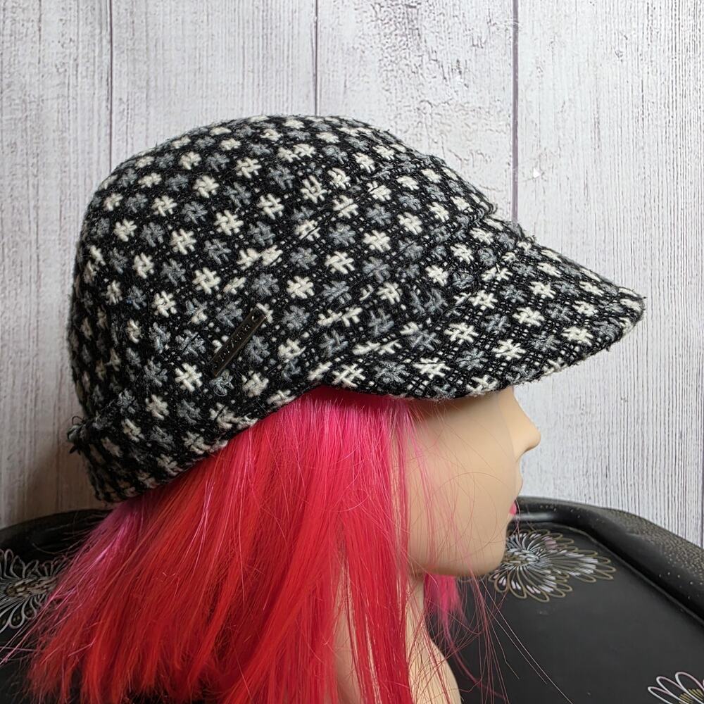 prAna Women's Newsboy Hat Black White Geometric Button Brimmed Cap OS - Picture 4 of 7